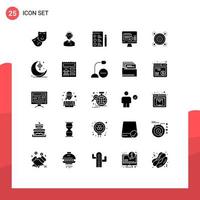 Pack of 25 creative Solid Glyphs of marketing date online consultant screen job search Editable Vector Design Elements