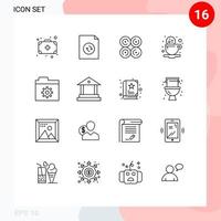 Pictogram Set of 16 Simple Outlines of bank files food control cookie Editable Vector Design Elements