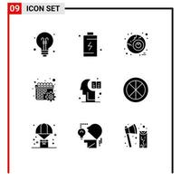 Set of 9 Modern UI Icons Symbols Signs for education settings energy schedule calendar Editable Vector Design Elements