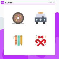 conjunto moderno de 4 iconos y símbolos planos, como donas, herramientas esenciales, elementos de transporte de ambulancia, elementos de diseño vectorial editables vector