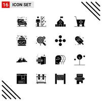 Solid Glyph Pack of 16 Universal Symbols of love hearts education medicine trolley Editable Vector Design Elements