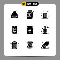 Pack of 9 Modern Solid Glyphs Signs and Symbols for Web Print Media such as learning pin code coffee box pin code Editable Vector Design Elements