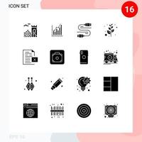 Universal Icon Symbols Group of 16 Modern Solid Glyphs of data olive statistics branch server Editable Vector Design Elements