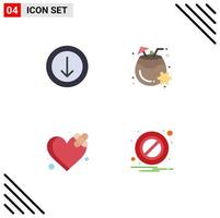 Pictogram Set of 4 Simple Flat Icons of arrow broken coconut summer block Editable Vector Design Elements