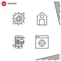 User Interface Pack of 4 Basic Filledline Flat Colors of cog mobile tool school online data Editable Vector Design Elements