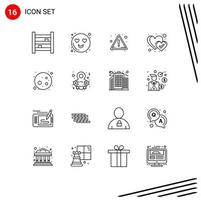 Pack of 16 Modern Outlines Signs and Symbols for Web Print Media such as day moon alert full moon heart Editable Vector Design Elements