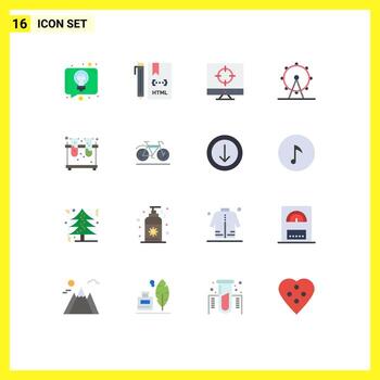 Editable Vector Line Pack of 16 Simple Flat Colors of chemistry park html leisure targeting Editable Pack of Creative Vector Design Elements