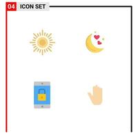 4 Thematic Vector Flat Icons and Editable Symbols of sun lock application moon romantic night mobile application Editable Vector Design Elements