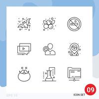 9 Outline concept for Websites Mobile and Apps efficiency presentation hotel video youtube Editable Vector Design Elements