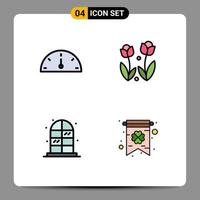 4 Universal Filledline Flat Color Signs Symbols of dashboard living flora rose card Editable Vector Design Elements