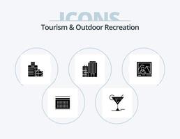 turismo y recreación al aire libre glifo icono paquete 5 diseño de iconos. imagen. servicio. equipaje. hogar. hotel vector