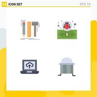 Modern Set of 4 Flat Icons Pictograph of design upload tools payment architecture Editable Vector Design Elements