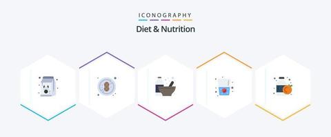 dieta y nutrición 25 paquete de iconos planos que incluye naranja. beber. culturismo. agua. proteína vector