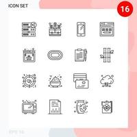 Pictogram Set of 16 Simple Outlines of web internet money samsung mobile Editable Vector Design Elements