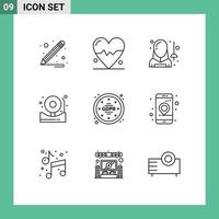 Mobile Interface Outline Set of 9 Pictograms of data privacy man gdpr bell Editable Vector Design Elements