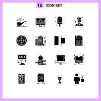 16 User Interface Solid Glyph Pack of modern Signs and Symbols of badge worker dessert site coordinator Editable Vector Design Elements