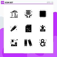 9 Universal Solid Glyphs Set for Web and Mobile Applications payment document devices stationary remover Editable Vector Design Elements