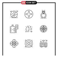 9 Universal Outline Signs Symbols of compass back proposal arrow preparation Editable Vector Design Elements