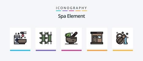 la línea de elementos de spa llenó el paquete de 5 íconos que incluye el elemento. plumería. mercurio. bienestar. sauna. diseño de iconos creativos vector