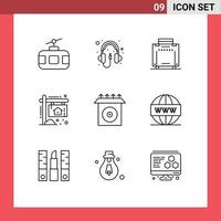 User Interface Pack of 9 Basic Outlines of install house headphone home advertisement Editable Vector Design Elements