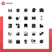 25 Thematic Vector Solid Glyphs and Editable Symbols of holiday a property graduation cap Editable Vector Design Elements