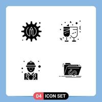 4 Universal Solid Glyphs Set for Web and Mobile Applications creative labor champagne reception manager Editable Vector Design Elements