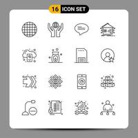 Group of 16 Outlines Signs and Symbols for server cloud messages backup smart Editable Vector Design Elements