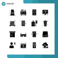 Group of 16 Modern Solid Glyphs Set for bookcase computer accident diamond rain Editable Vector Design Elements