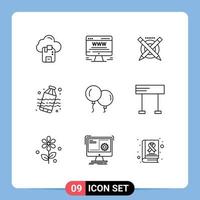 9 User Interface Outline Pack of modern Signs and Symbols of spring baloons pencil water pollution Editable Vector Design Elements