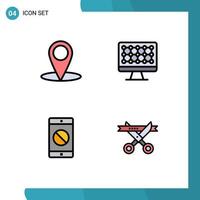 Pack of 4 Modern Filledline Flat Colors Signs and Symbols for Web Print Media such as location business computer disabled application modern Editable Vector Design Elements