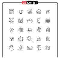 Group of 25 Modern Lines Set for setting gear partnership configuration hardware Editable Vector Design Elements