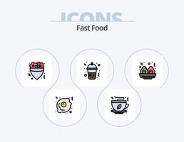 paquete de iconos llenos de línea de comida rápida 5 diseño de iconos. alimento. café. alimento. té. Comida rápida vector