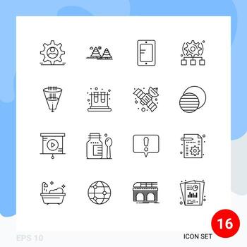 conjunto de 16 contornos vectoriales en la cuadrícula para los pinos de rueda dentada de datos configuran elementos de diseño vectorial editables de la escuela vector