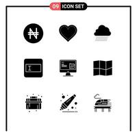 9 Thematic Vector Solid Glyphs and Editable Symbols of repair computer sky rain text field form Editable Vector Design Elements