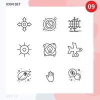 Pictogram Set of 9 Simple Outlines of delay light web bulb sun Editable Vector Design Elements