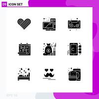 conjunto de 9 iconos de interfaz de usuario modernos símbolos signos para bolsa de dinero casete cuenta gimnasio elementos de diseño vectorial editables vector