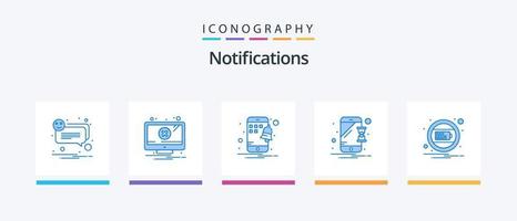 Notifications Blue 5 Icon Pack Including interface. battery. mobile. notification. hourglass. Creative Icons Design vector