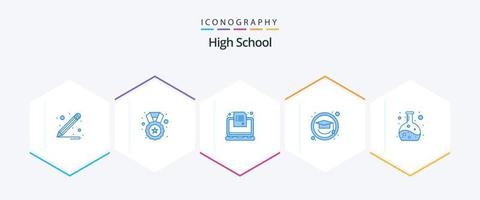 paquete de iconos azules de la escuela secundaria 25 que incluye . experimento. en línea. química. graduación vector