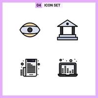 Mobile Interface Filledline Flat Color Set of 4 Pictograms of eye file vision finance laptop Editable Vector Design Elements