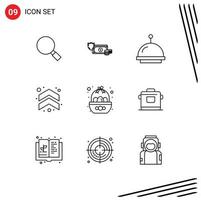 Set of 9 Vector Outlines on Grid for direction arrows gold arrow bell Editable Vector Design Elements