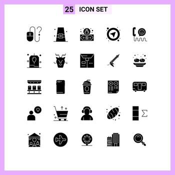 25 Universal Solid Glyph Signs Symbols of call select fall navigation security Editable Vector Design Elements