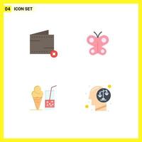 paquete de 4 iconos planos creativos de elementos de diseño de vectores editables de verano de mosca de dinero de bebida cercana