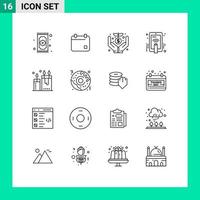 Pack of 16 Modern Outlines Signs and Symbols for Web Print Media such as beauty touch date hand touch money Editable Vector Design Elements