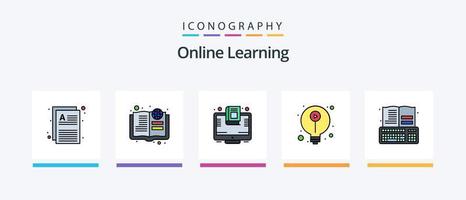 Online Learning Line Filled 5 Icon Pack Including value. pdf. notes. file. pencil. Creative Icons Design vector