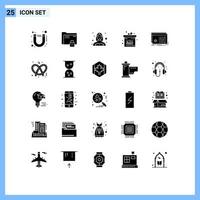 Editable Vector Line Pack of 25 Simple Solid Glyphs of object gift avatar commerce user Editable Vector Design Elements