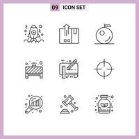 Pack of 9 Modern Outlines Signs and Symbols for Web Print Media such as draft blue print logistic red light notice Editable Vector Design Elements