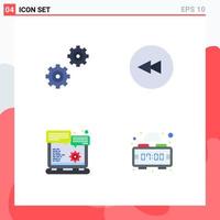 Group of 4 Modern Flat Icons Set for controls option backward browser digital clock Editable Vector Design Elements