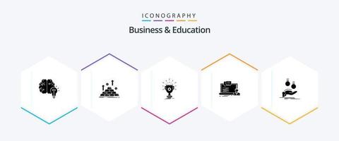 paquete de iconos de 25 glifos de negocios y educación, incluido en línea. capacitación. dinero. taza. premio vector