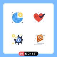 Pack of 4 creative Flat Icons of business gear dollar beat kite Editable Vector Design Elements