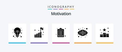 paquete de iconos de glifo de motivación 5 que incluye calificación. medios de comunicación. Lista de Verificación. objetivo. ojo. diseño de iconos creativos vector